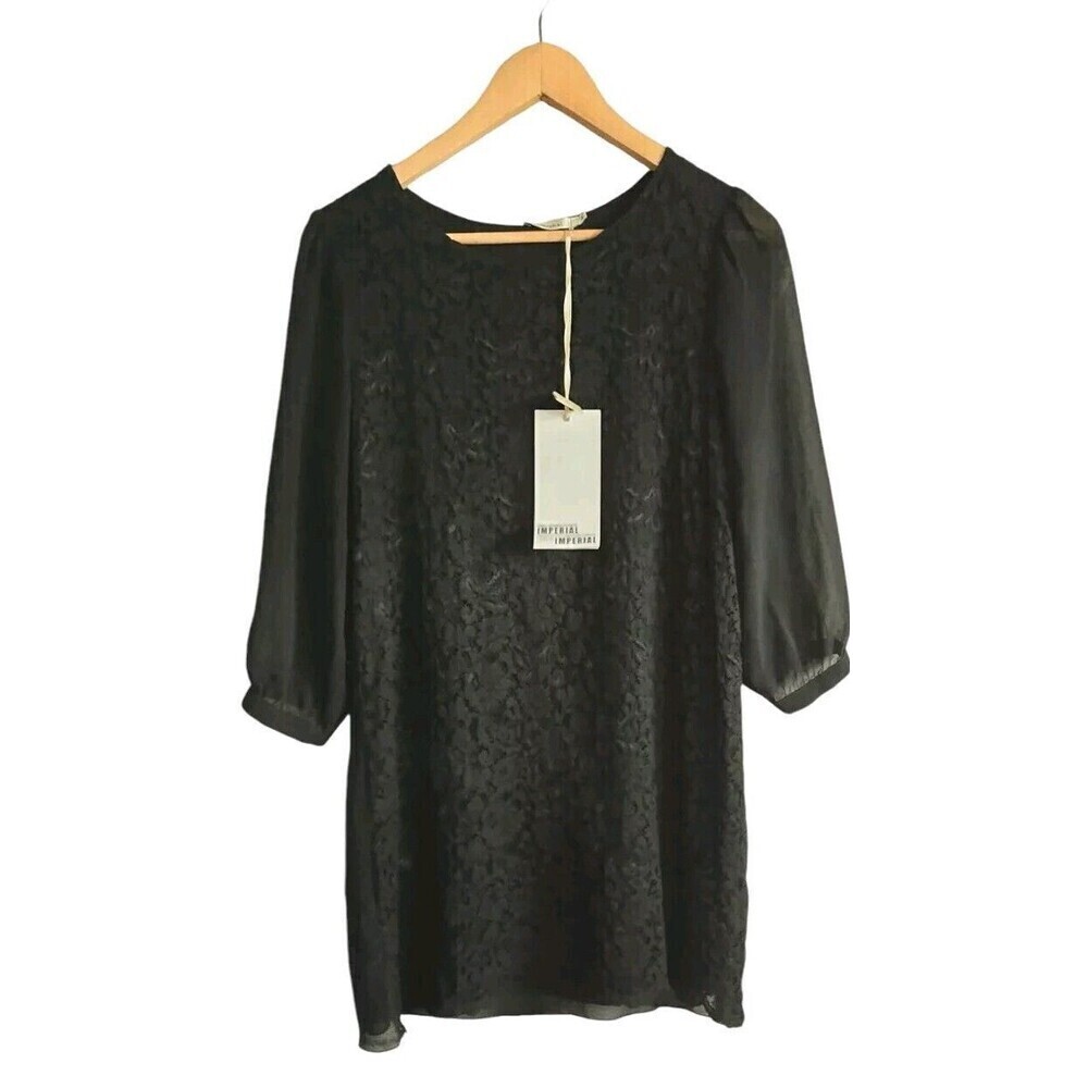 Imperial Dress Black Lace Sheer Sleeves Back Made In Italy Womens Medium NWT